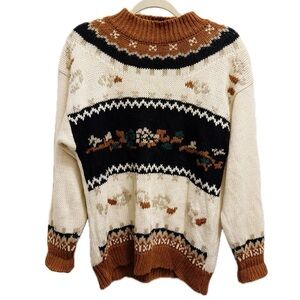 Vintage Chunky Knit Fall Sweater in Black and Brown